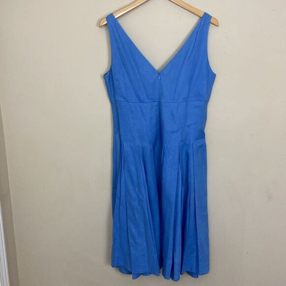 Lauren Ralph Lauren Blue Linen Drop Waist Pleated Skirt Dress size 14 Summer - Picture 3 of 12